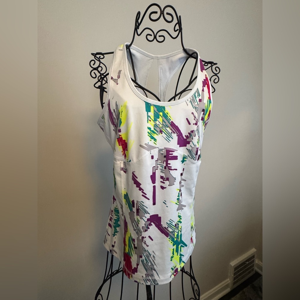Fila White Tank Top with Neon Abstract Accents